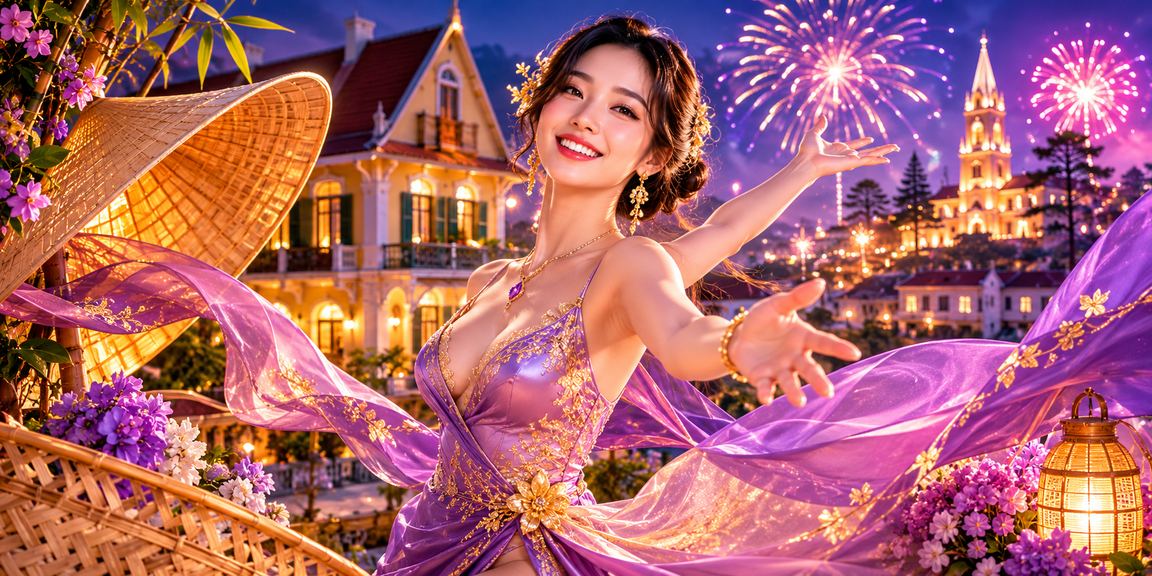 Người phụ nữ đội nón lá tại Đà Lạt kiểm tra kết quả xổ số và nạp tiền trên điện thoại