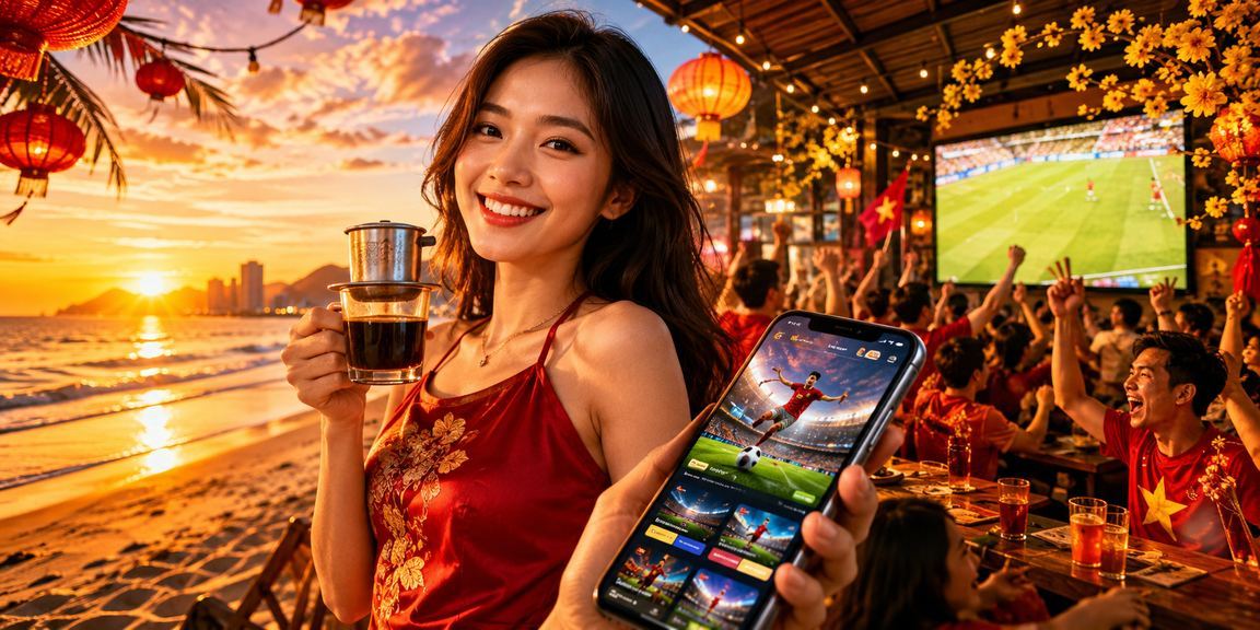 Người chơi tại Đà Nẵng trải nghiệm casino trực tuyến trên điện thoại bên ly cà phê